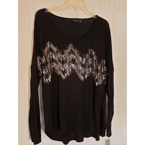 Women's Apt.9 Black And Silver Long Sleeve Top Size XXL
